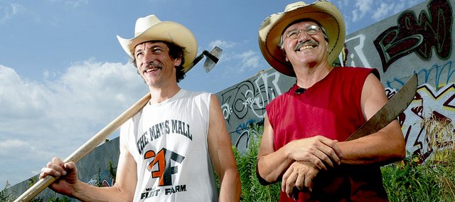 The movie "Earthwork," which begins filming in Lawrence next week, will feature actor John Hawkes, left, playing Lawrence artist Stan Herd, at right. The movie will focus on Herd's New York City project he created in the early 1990s. 