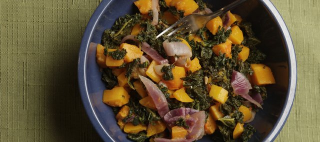 Winter salads don't have to look anything like their summer counterparts. This salad is cooked but served cold and features something seasonal — butternut squash — with one of the heartier greens — kale.