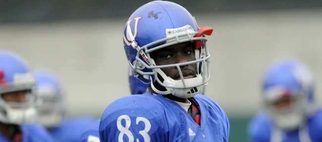 Kansas wide receiver Chris Omigie (83) during football practice  Monday, April 25, 2011 at the  practice field.