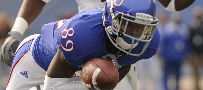 Kansas wide receiver JaCorey Shepherd (89) hauls in a pass against Kansas State on Saturday, Oct. 22, 2011, at Memorial Stadium. Shepherd was a receiver last year, but he since has switched sides and is climbing the depth chart at cornerback.