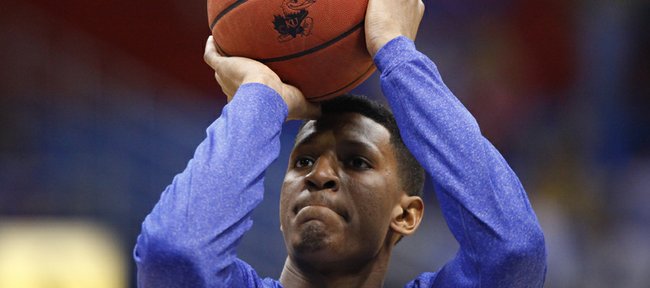 Kansas guard Andrew White puts up a shot prior to tipoff against Richmond on Tuesday, Dec. 18, 2012 at Allen Fieldhouse.