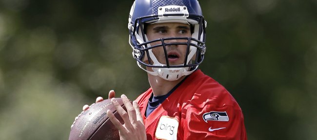 Seattle Seahawks quarterback Brady Quinn competes in a minicamp in this photo from June 12, 2013, in Renton, Wash. 