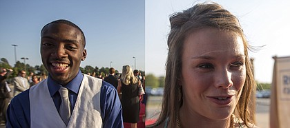 Kansas University track athletes Michael Stigler, left, and Andrea Geubelle were named athletes of the year at the Rock Chalk Choice Awards on Sunday, Sept. 8, 2013, at the Lied Center.