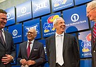 Kansas head basketball coach Bill Self, and former coaches Larry Brown, Roy Williams and Ted Owens have a laugh while talking shop in preparation for the 60th Anniversary celebration of Allen Fieldhouse on Monday, Oct. 27, 2014.