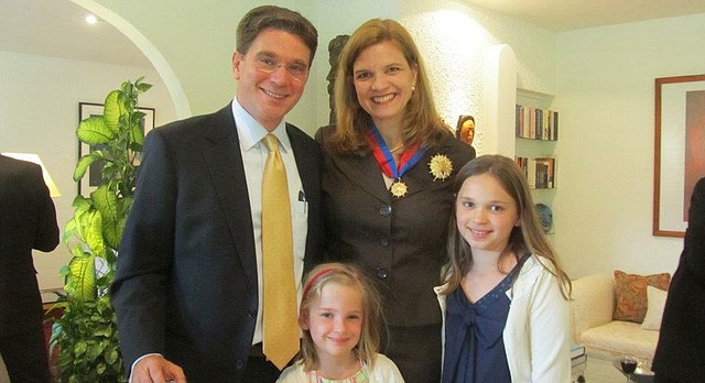 Lawrence native Selina Jackson poses with her family in Geneva, Switzerland after being awarded the Merit Order of Bernado O'Higgins in May 2012. Jackson received the award, the highest civilian honor granted to non-Chilean citizens, for her role in the 2010 rescue of the 33 miners trapped in the collapsed San Jose mine. 