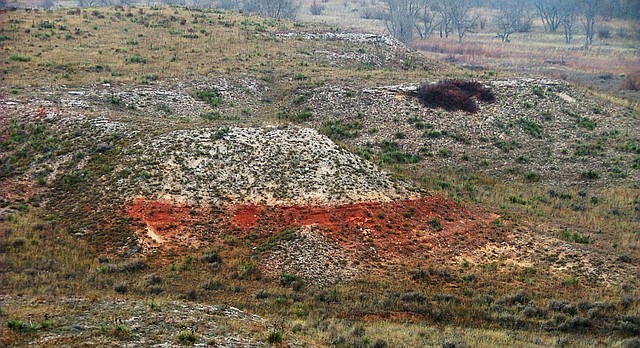 The red beds at the base of Point of Rocks landmark in Morton County, Kan. 