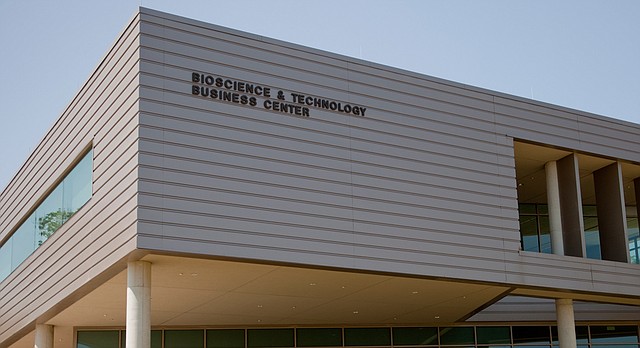 The exterior of the Bioscience and Technology Business Center on Kansas University’s West Campus is seen in this file photo from 2013.	