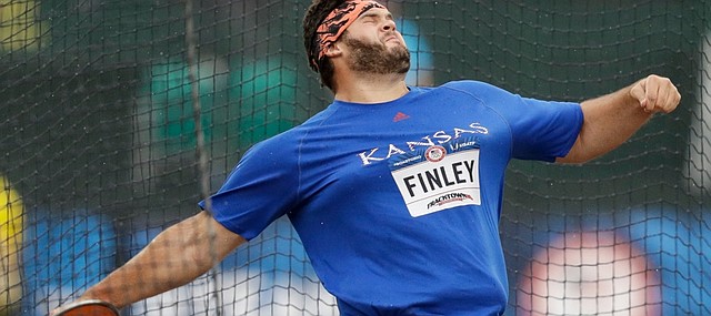 Former Kansas University athlete Mason Finley competes during the men’s discus throw final at the U.S. Olympic Track and Field Trials, Friday in Eugene Ore.