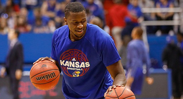 Kansas forward Dwight Coleby warms up before the Jayhawks game against UNC Asheville Friday night, Nov. 25, in Allen Fieldhouse