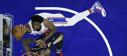 Philadelphia 76ers' Joel Embiid in action during an NBA basketball game against the New Orleans Pelicans, Tuesday, Dec. 20, 2016, in Philadelphia. (AP Photo/Matt Slocum)