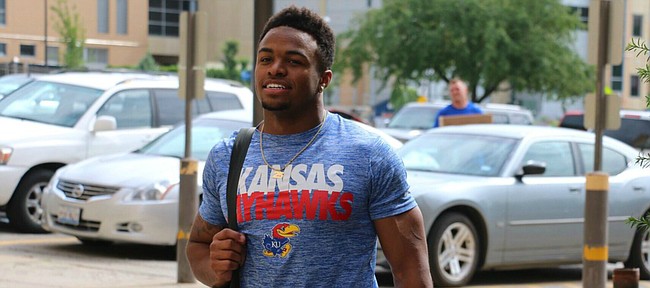 Incoming University of Kansas freshman Dom Williams, a four-star running back from Independence High, in Frisco, Texas, arrives at KU Sunday morning.