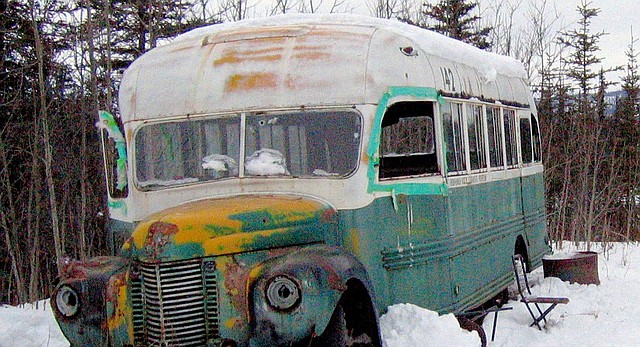 The abandoned bus where Christopher McCandless starved to death in 1992 is seen in this March 21, 2006, photo on the Stampede Road near Healy, Alaska. Sean Penn’s 2007 movie “Into the Wild” and Jon Krakauer’s book of the same name have caused people from all over the world to retrace McCandless’ steps to this 1940s-era International Harvester bus where his body was found. 