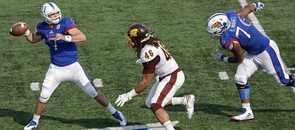 Kansas quarterback Peyton Bender (7) passes during the Jayhawks game against Central Michigan Saturday, Sept. 9 at Memorial Stadium.