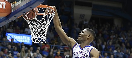 Kansas freshman forward Billy Preston throws down a one-handed dunk in an exhibition game against Pittsburg State on Tuesday at Allen Fieldhouse.