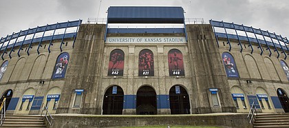 Banners of famed Kansas football players have been added to many of the archways set within the north end of Memorial Stadium. The stadium is pictured on Monday, Aug. 7, 2017.