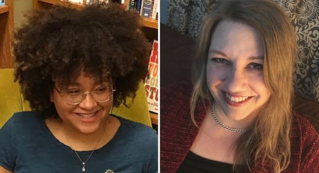 Poet Rachel Atakpa, left, and fiction writer Kim Condon, right, are 2018's Langston Hughes Award winners.