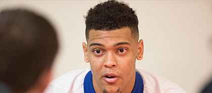 Kansas quarterback Miles Kendrick takes questions from media members following head coach David Beaty's National Signing Day press conference on Wednesday, Feb. 7, 2018 at the Anderson Family Football Complex.