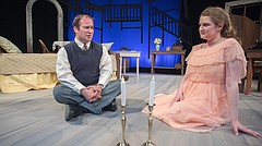 Yosie Cardin-Ritter (as Jim O’Connor) and Nicole Putnam (as Laura Wingfield) rehearse a scene from “The Glass Menagerie” at Theatre Lawrence. The classic play by Tennessee Williams opens April 20.