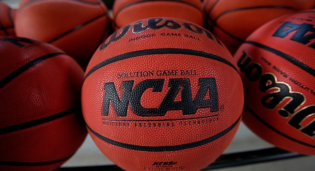 In this March 22, 2010, file photo, basketballs are seen before Northern Iowa's NCAA college basketball practice, in Cedar Falls, Iowa. (AP Photo/Charlie Neibergall, File)


