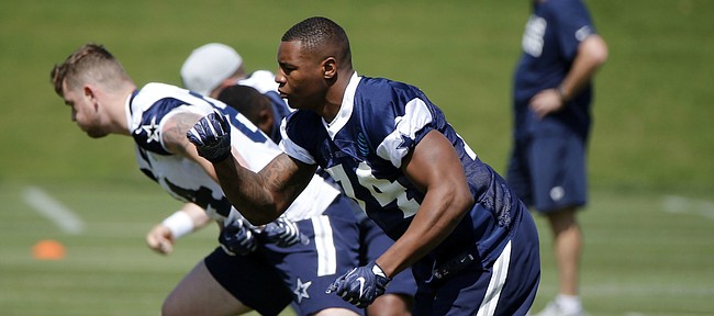 Dallas Cowboys defensive end Dorance Armstong (74) runs drills during the team's NFL football rookie minicamp in Frisco, Texas on Friday, May 11, 2018 (AP Photo/Michael Ainsworth)