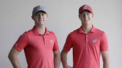 Brothers Charlie Hillier, junior, left, and freshman Harry Hillier will compete with the KU men’s golf team this weekend during the NCAA Men’s Golf Championships, which begin Friday in Stillwater, Okla.