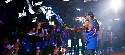 Rapper Snoop Dogg performs for the Allen Fieldhouse crowd during Late Night in the Phog on Friday, Oct. 4, 2019 at Allen Fieldhouse.