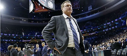 Kansas head coach Bill Self walks off the court after losing an NCAA college basketball game against Villanova, Saturday, Dec. 21, 2019, in Philadelphia. Villanova won 56-55. (AP Photo/Matt Slocum)