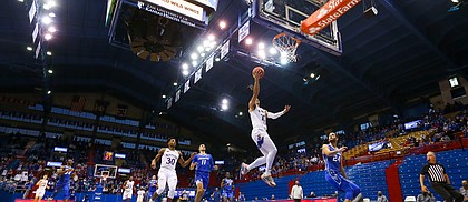 Kansas forward Jalen Wilson (10) cruises in for a bucket on a fast break during the second half on Tuesday, Dec. 8, 2020 at Allen Fieldhouse.
