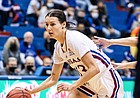 Kansas junior guard Holly Kersgieter looks to attack off the dribble against Omaha during the Jayhawks’ home game at Allen Fieldhouse, on Nov. 17, 2021.