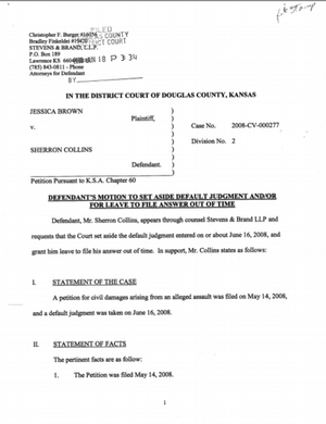 judgment aside motion default answer lawsuit document collins case lawyers