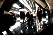 From Left: Wolverine (Hugh Jackman), Cyclops (James Marsden),
Xavier (Patrick Stewart), Storm (Halle Berry) and Jean Grey (Famke
Janssen) convene in Xavier&squot;s underground lab in a scene from 20th
Century Fox&squot;s "X-Men."