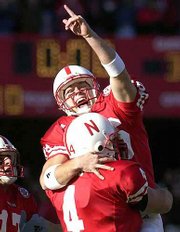 Nebraska's Josh Brown celebrates after kicking the game-winning
field goal. NU defeated Colorado, 34-32, on Friday in Lincoln, Neb.