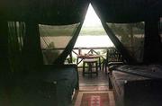 A view of the Victoria Nile from inside one of the tented chalets
at Nile Safari Camp in northern Uganda.