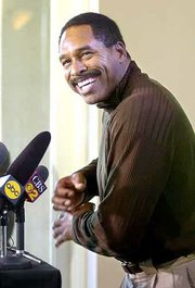 Dave Winfield discusses his election into baseball's Hall of Fame
during a news conference Tuesday in Los Angeles.
