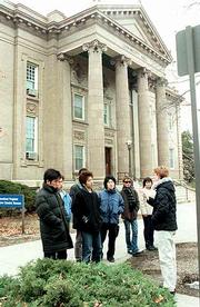 Students from Kanagawa University in Hiratsuka, Japan, take a tour
of the Kansas University campus. The 11 members of the group, which
arrived Sunday, will be living in Lawrence for a month for an
exchange program between the sister cities.