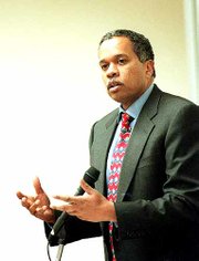 Juan Williams, author and host of National Public Radio&squot;s "Talk of
the Nation" show, speaks on the life of former Supreme Court
Justice Thurgood Marshall. Speaking Friday at Green Hall, Williams
used the life of Marshall as an example of someone who believed
that the law should be used to help people.