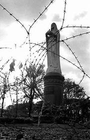 The Virgin Mary, outside Saigon's Notre Dame Cathedral, was
encircled by barbed wire in1968 during fighting following the Tet
Offensive.
