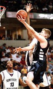 Washburn's Ryan Murphy attempts a layup during the NCAA Div. II
men's basketball championship. Kentucky Wesleyan toppled the
Ichabods, 72-63, on Saturday in Bakersfield, Calif.