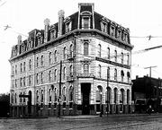 The Lawrence National Bank looms over the corner of Seventh and
Massachusetts streets in downtown circa 1930. The building, which
has since been razed and replaced with a building that now houses
retail stores, also was home to the Lawrence Business College, the
Gorrill Law Office and other professional offices.