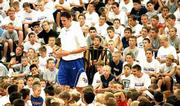 Former KU center Eric Chenowith addresses Roy Williams basketball
campers. Chenowith was the guest speaker on Tuesday at Horejsi
Center.
