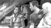 Scientist Aki Ross, left, Capt. Gray Edwards and Dr. Sid help
combat an alien menace in the animated feature "Final Fantasy: The
Spirits Within."