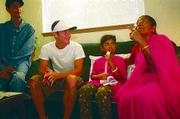 After a night in the hospital, Jessica Shaikhar, 9, second from
right, gets to meet Carl Keenan, 22, second from left, who pulled
Jessica to safety Sunday from an apartment complex swimming pool.
Gathered Monday from left are Jessica's father, Jawahar Shaikhar,
Keenan, Jessica and Jessica's grandmother, Sowndarya Kolluri.