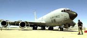 A KC-135R Stratotanker sits idle at McConnell Air Force Base in
Wichita Monday as it is readied for engine maintenance. The Air
Force announced Monday that the KC-135R Stratotanker will be the
successor to the B-1 bomber at the base. The unit has been flying
B-1 bombers for almost 10 years.