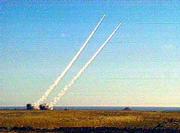 Anti-aircraft missiles are fired during a military exercise near
Kerch in Crimea, Ukraine, in this image from television. A Russian
chartered airliner from Tel Aviv to Siberia exploded in flight
Thursday and crashed off the Black Sea coast with at least 76
people on board. A senior U.S. military official said that it may
have been downed accidentally by a missile fired during a military
exercise in Ukraine.