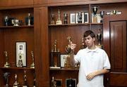 Beta Theta Pi member Chris Adams explains the historical
significance of the fraternity house, also known as the Usher
House, which is on the National Register of Historic Places.