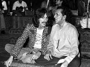 George Harrison, left, and Indian musician Ravi Shankar sit at
London&squot;s Royal Albert Hall prior to "Ravi Shankar&squot;s Music Festival
from India" in this Sept. 23, 1974 file photo.