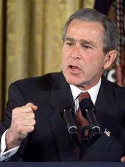 President Bush speaks to mayors and county officials recently at
the White House in this file photo. The president will deliver his
State of the Union Address Tuesday night.