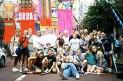 The 2000 Lawrence delegation enjoys the annual Tanabata festival in
Hiratsuka, Japan. The festival draws more than 1.5 million people
and is one of the largest in Japan.