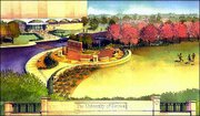 An artist's illustration shows what the new Kansas University
entrance at 15th and Iowa streets will look like when construction
is completed. Robert and Elizabeth Malott, Kenilworth, Ill., have
pledged $1 million toward campus landscaping, including the
entrance, in memory of Robert's father, Deane Malott, former KU
chancellor.