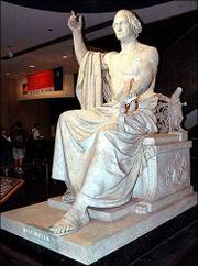 Horatio Greenough's statue of George Washington sits in the
National Museum of American History in Washington. The statue,
modeled after the classical statue of the Greek god Zeus, raised
eyebrows in Washington in 1841 with some people offended by a
half-naked Washington. Others saw the statue as comical.